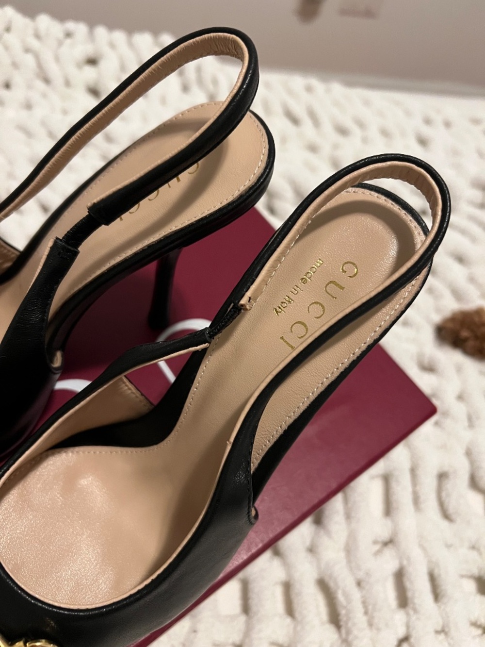 Gucci Black Leather Horsebit Slingback Heels - Picture 4 of 6